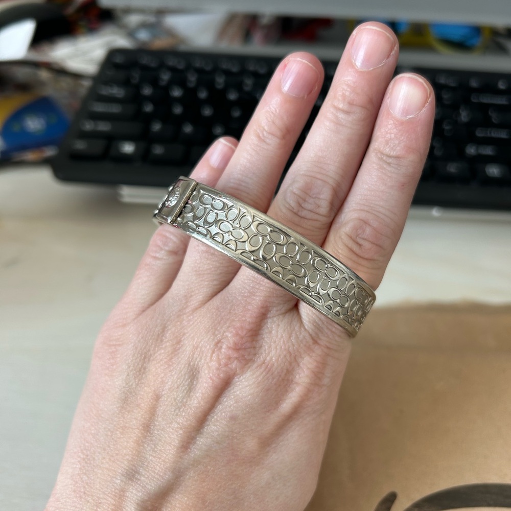 Coach Silver Tone Logo Bangle